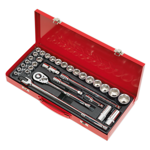 Sealey Socket Set 32pc 1/2"Sq Drive 6pt WallDrive Metric/Imperial AK693