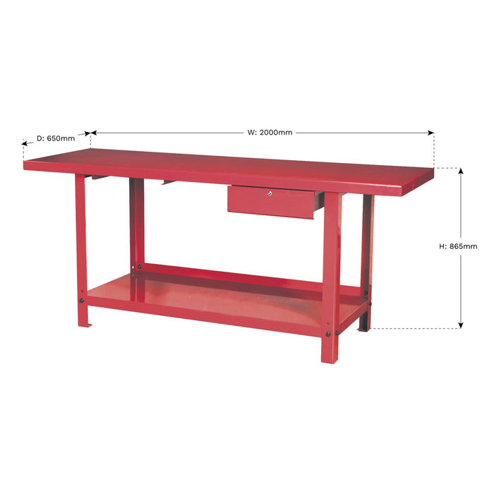 Sealey Workbench Steel 2m with 1 Drawer AP3020 Sealey  - Dynamic Drive