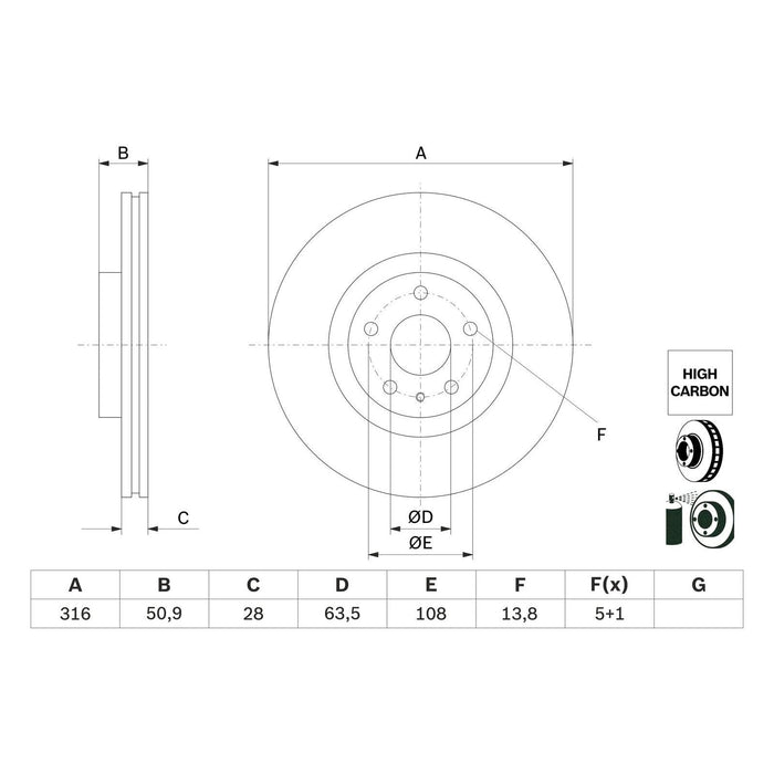 Bosch Brake Disc Single Bd2532 fits Ford Mondeo Estate/Wagon TDCi|TDCi ECOnetic