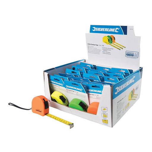 Silverline Hi-Vis Contour Tape Display Box 21pce 5m / 16ft x 19mm Silverline  - Dynamic Drive