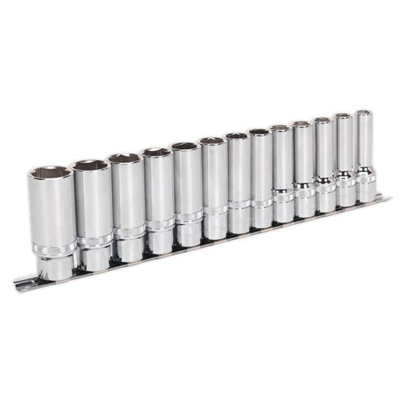 Sealey 13pc 1/2" Drive Deep Lock On Socket Set 10-24mm Works on 85% Rounded Nuts Sealey  - Dynamic Drive