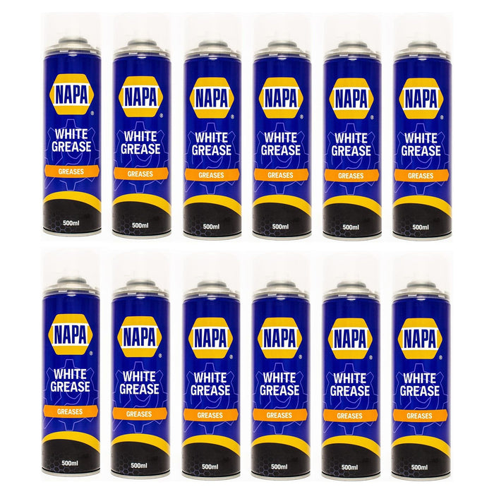 12x NAPA High Performance White Lithuim Grease 500ml Lubrication Spray Aerosol