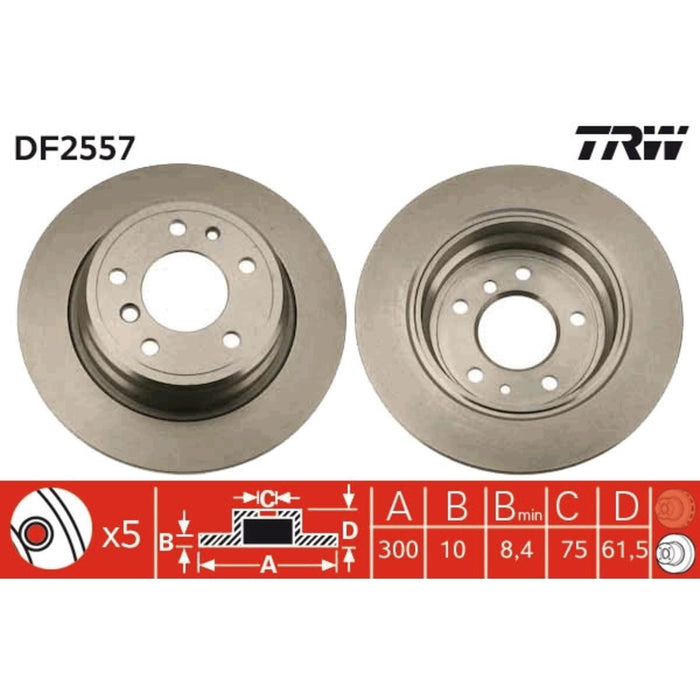 Genuine TRW Brake Disc (Pair) DF2557 TRW  - Dynamic Drive