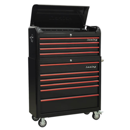 Sealey Retro Style Extra-Wide Topchest & Rollcab Combination 10 Drawer-Black wit Sealey  - Dynamic Drive