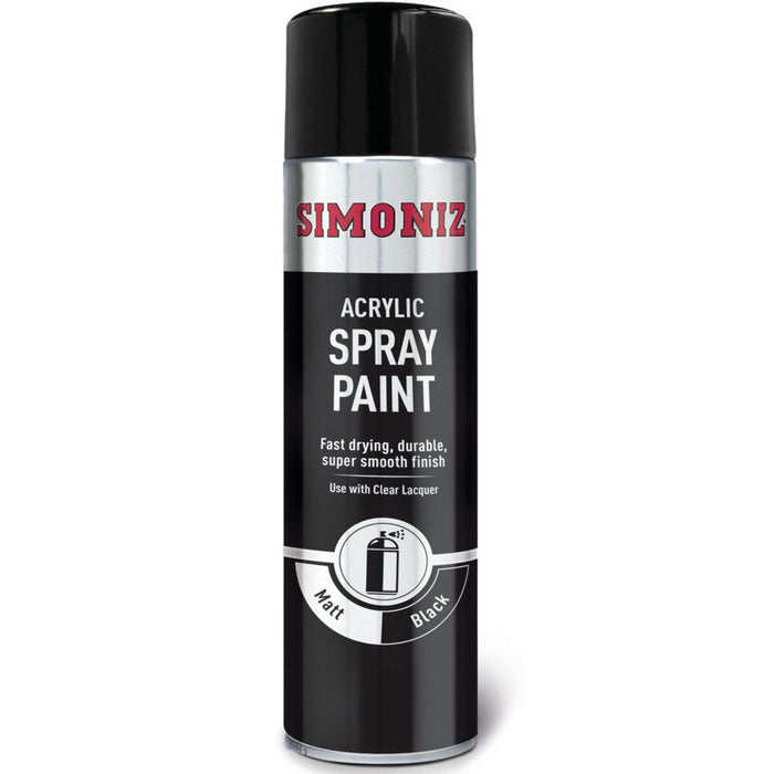 Simoniz Large Matt Black Acrylic Aerosol Car Auto Spray Paint 500ml SIMP17D