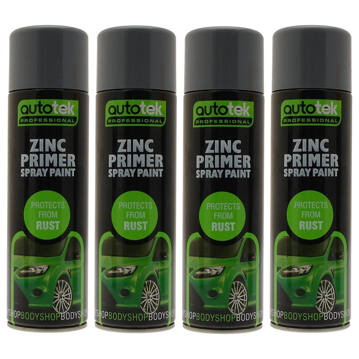 4x AUTOTEK Professional Zinc Primer 500ml Spray Paint High Coverage