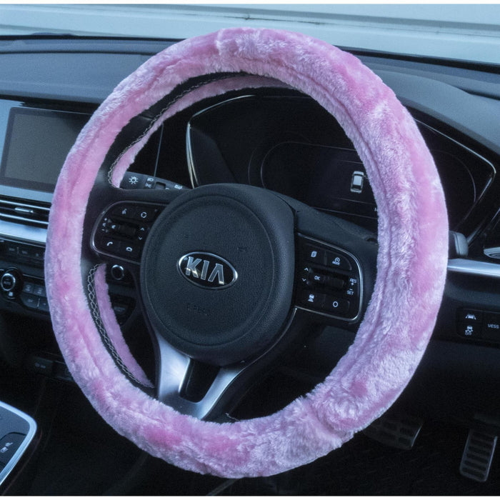 Pink Heart Car Floor Mats & Pink Fluffy Furry Steering Wheel Cover Set