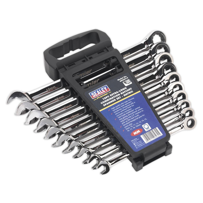 Sealey Combination Ratchet Spanner Set 10pc Extra-Long Metric AK63914 Sealey  - Dynamic Drive