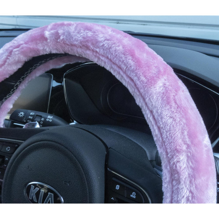 Pink Heart Car Floor Mats & Pink Fluffy Furry Steering Wheel Cover Set