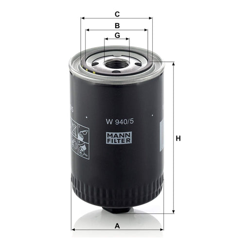 Genuine Mann Oil Filter for Deutz Various CV Applications W940/5 Mann & Hummel  - Dynamic Drive