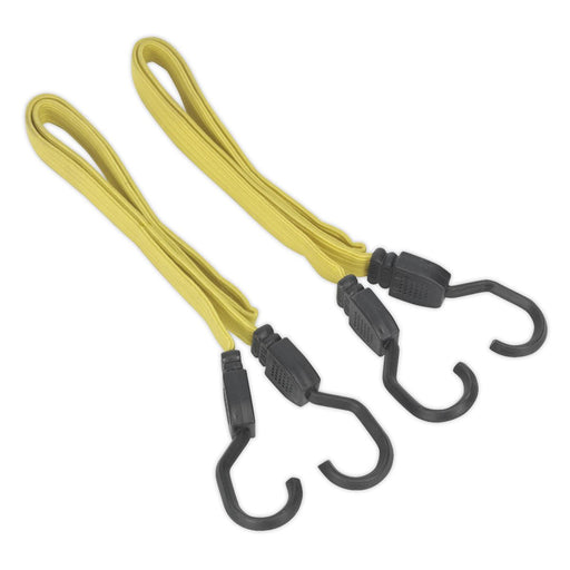 Sealey 2pc Flat Bungee Cord Set 910mm-2200mm Heavy-Duty Steel Hooks Strap BCS18 Sealey  - Dynamic Drive