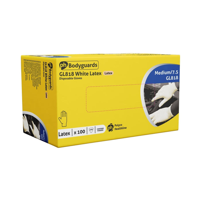 Bodyguards Powder Free White Latex Disposable Gloves Medium Box of 100 Bodyguard  - Dynamic Drive