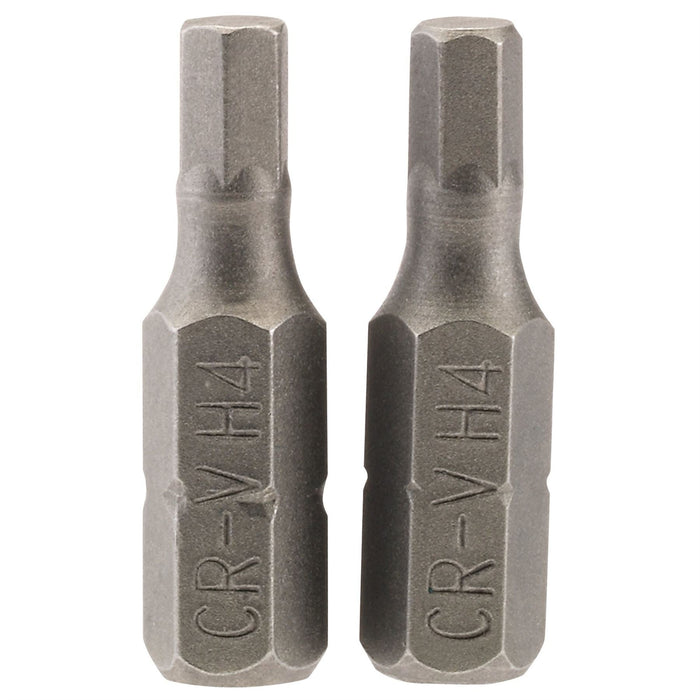 Draper Hexagonal Insert Bit, 4mm, 1/4" Hex, 25mm Long (Pack of 2) 63982