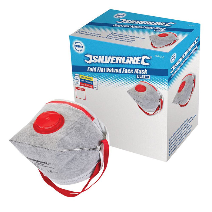 Silverline Fold Flat Valved Face Mask FFP3 NR Display Box 25pk FFP3 NR Silverline  - Dynamic Drive