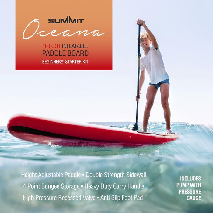 Oceana 10FT Inflatable Stand Up Paddle Board Kit Surfboard Non-Slip Deck Red Summit  - Dynamic Drive