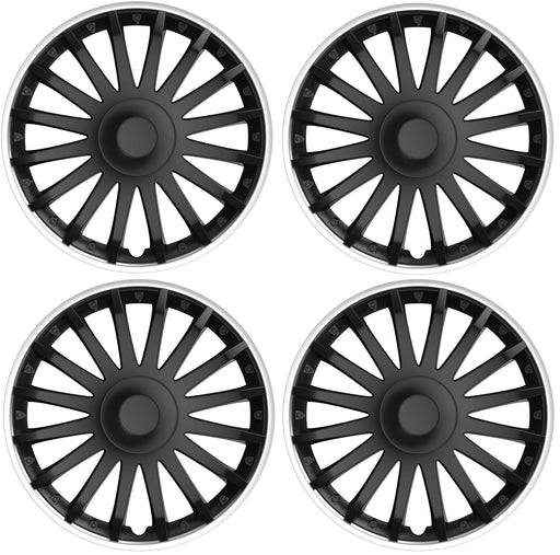 4x Wheel Trims Hub Caps 14" Covers in Black with Silver Rim UKB4C  - Dynamic Drive