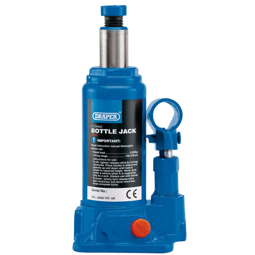 Draper Hydraulic Bottle Jack, 2 Tonne 13064 Draper  - Dynamic Drive