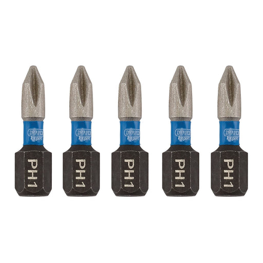 Draper Expert Cross Slot/PH Type Impact Screwdriver Bits, No.1 x 25mm, 1/4" Hex Draper  - Dynamic Drive