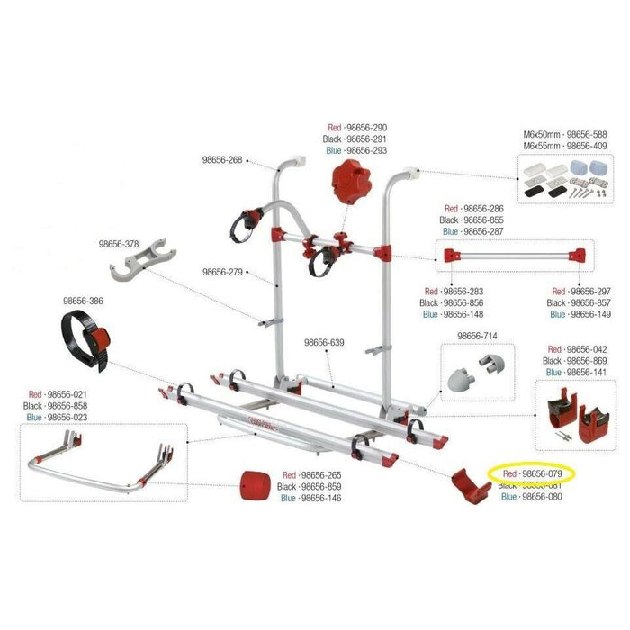 Fiamma Bike Rack End Cap In Red for cycle rack rails end cap V shape 98656-079