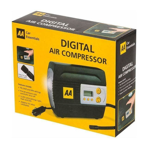 AA Official Car Essentials Digital Air Compressor 12V Tyre Inflator Adapters LED AA  - Dynamic Drive