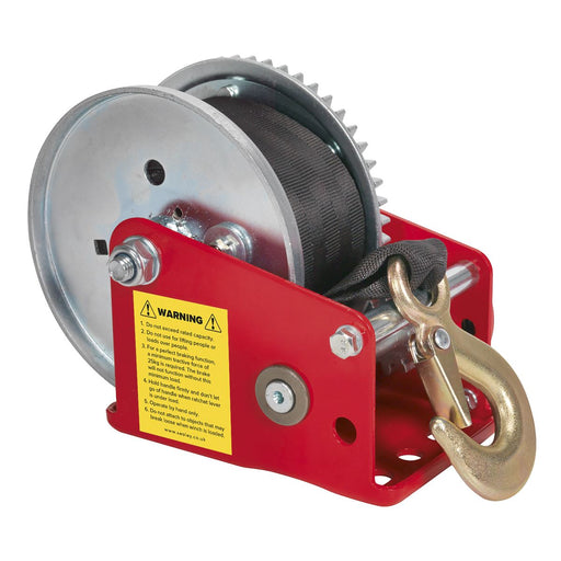 Sealey Geared Hand Winch with Brake & Webbing 540kg Capacity GWW1200B Sealey  - Dynamic Drive