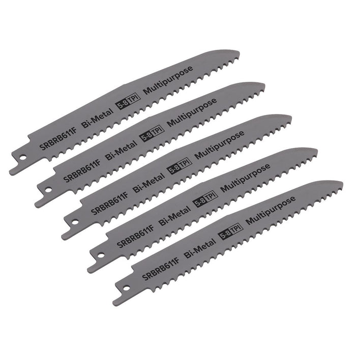 Sealey Reciprocating Saw Blade Multipurpose 150mm 5-8tpi Pack of 5 SRBRB611F