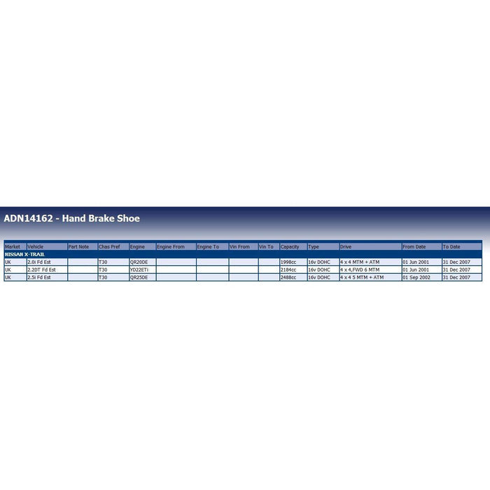 Genuine Blue Print Handbrake Shoe (R90) fits Nissan 440608H725 Blue Print  - Dynamic Drive