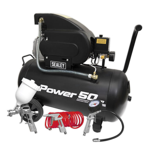 Sealey Air Compressor 50L Direct Drive 2hp with 4pc Air Accessory Kit SAC5020APK Sealey  - Dynamic Drive