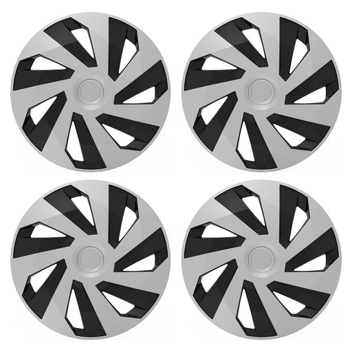 Set of 4 Vector Silver & Black Alloy Look Wheel Trims Hub Caps 15" Protection Versaco  - Dynamic Drive