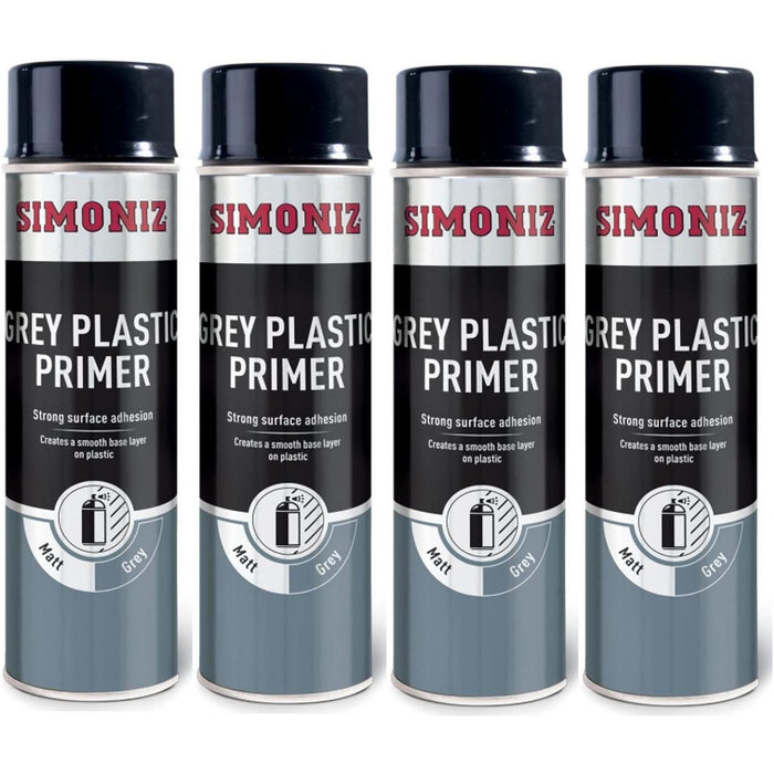 4x Simoniz Grey Plastic Smooth Primer Car Paint Spray Anti Rust Aerosol 500ml