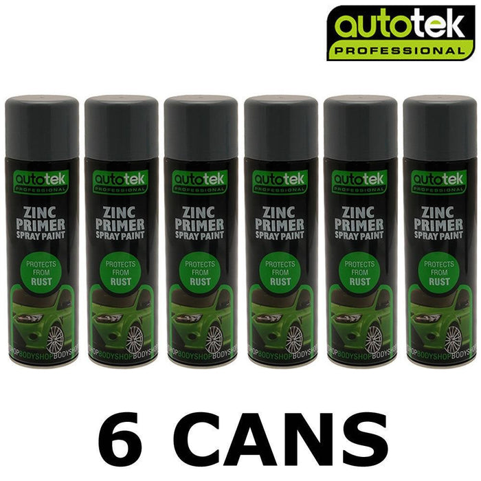 6x AUTOTEK Professional Zinc Primer 500ml Spray Paint High Coverage