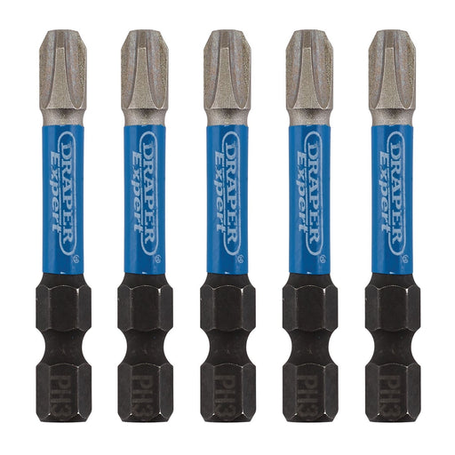 Draper Expert Cross Slot/PH Type Impact Screwdriver Bits, No.3 x 50mm, 1/4" Hex Draper  - Dynamic Drive