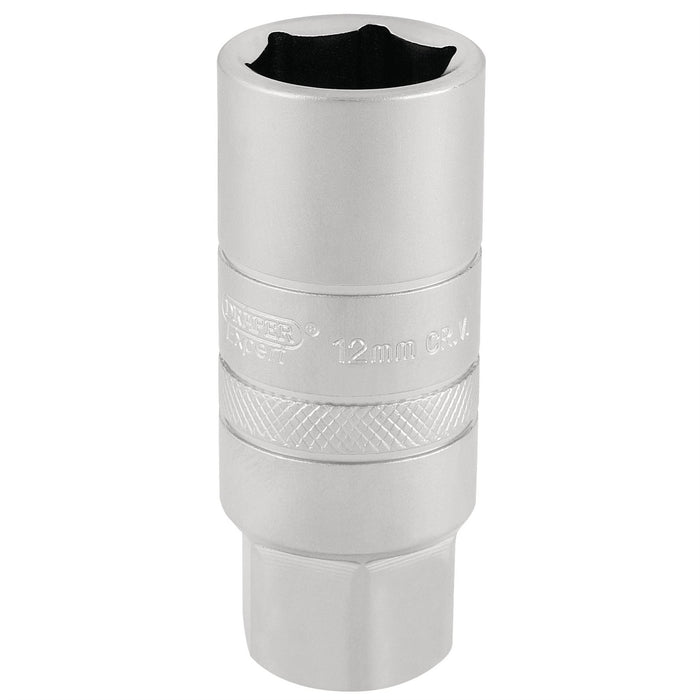 Draper 12mm Thread 6 Point Satin Chrome Spark Plug Socket, 3/8" Sq. Dr., 18mm Draper  - Dynamic Drive