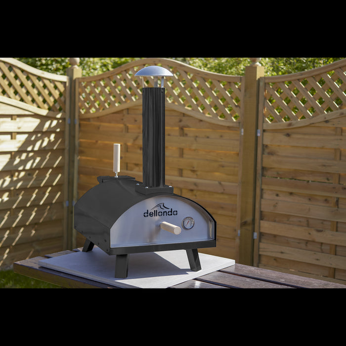 Dellonda Portable Wood-Fired 14" Pizza Oven and Smoking Oven Black/Stainless Steel Dellonda  - Dynamic Drive