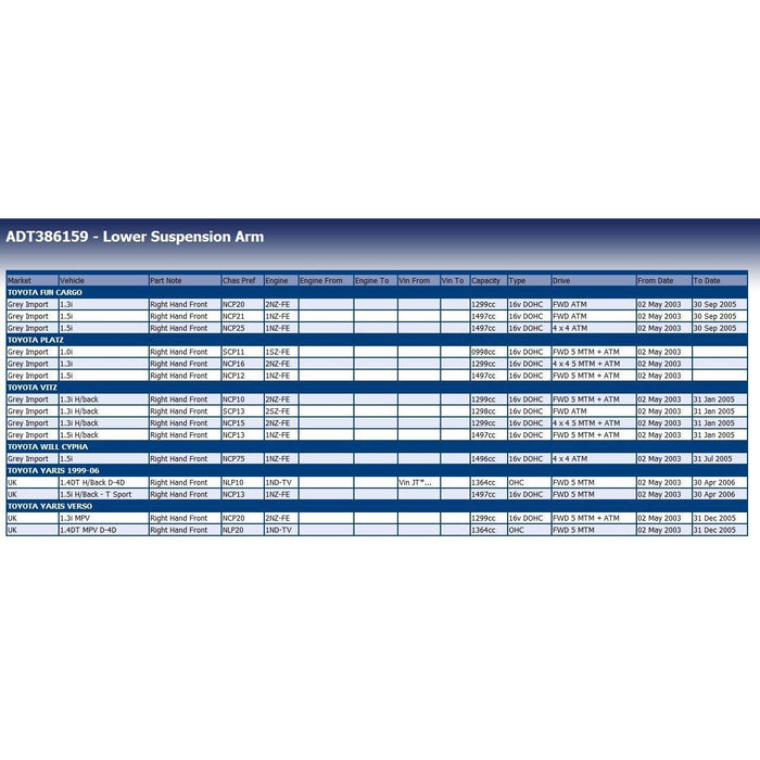 Genuine Blue Print Suspension Arm (Lower) fits Toyota 4806859055