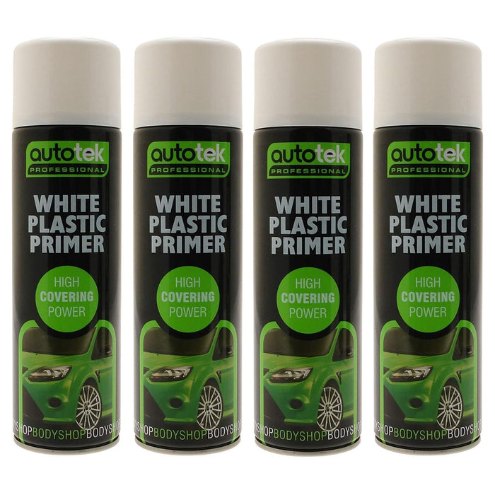 4X Autotek Aerosol Spray Primer White 500Ml High Coverage Plastic Primer