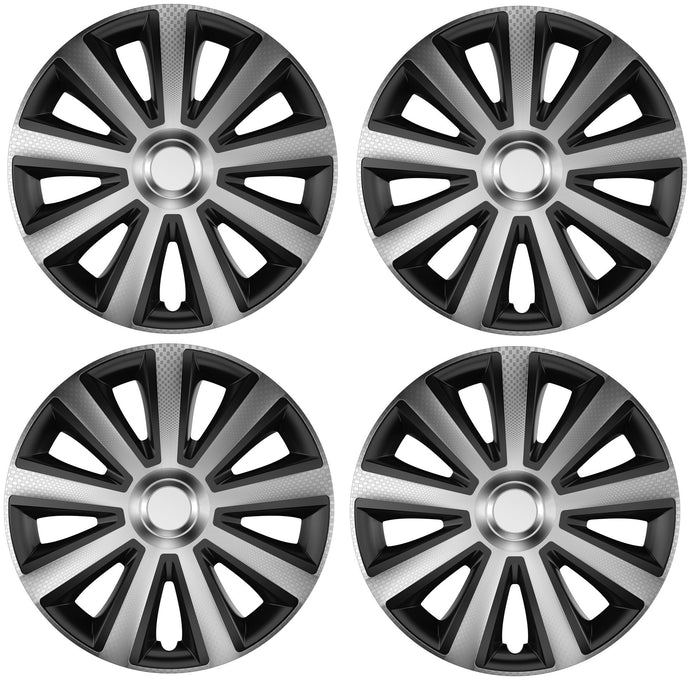 4x Wheel Trims Hub Caps 16" Covers in Silver and Black Alloy Look UKB4C  - Dynamic Drive