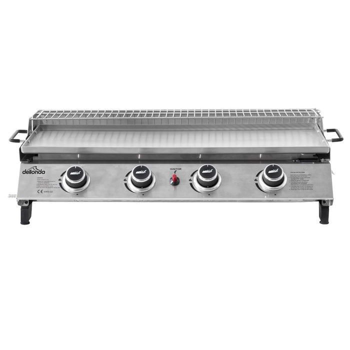 Dellonda 4 Burner Stainless Steel Portable Gas Plancha with Warming Rack 10kW Dellonda  - Dynamic Drive