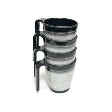 Granite 4x Stacked Mug Set Grey Flamefield Melamine Ideal Camping Picnic Caravan