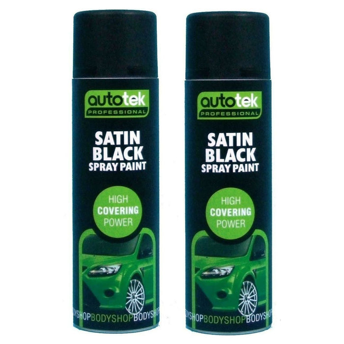 2 X Autotek Satin Black Paint Spray Aerosol 500Ml High Coverage Satin Black