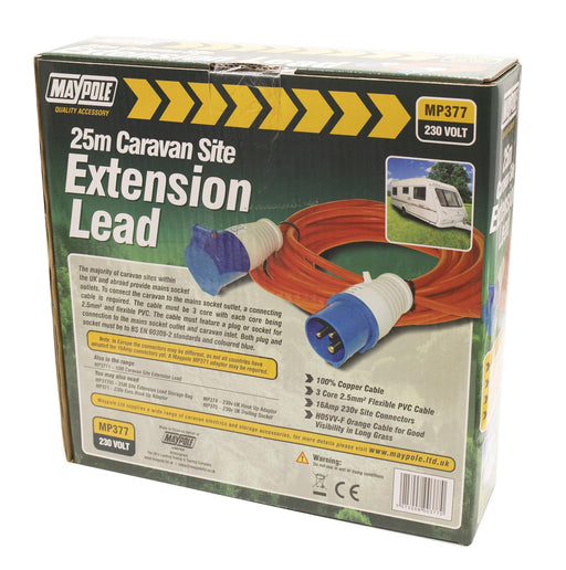 230V 25M High Specification Caravan Site Extension Lead - Ncc Approved UKB4C  - Dynamic Drive