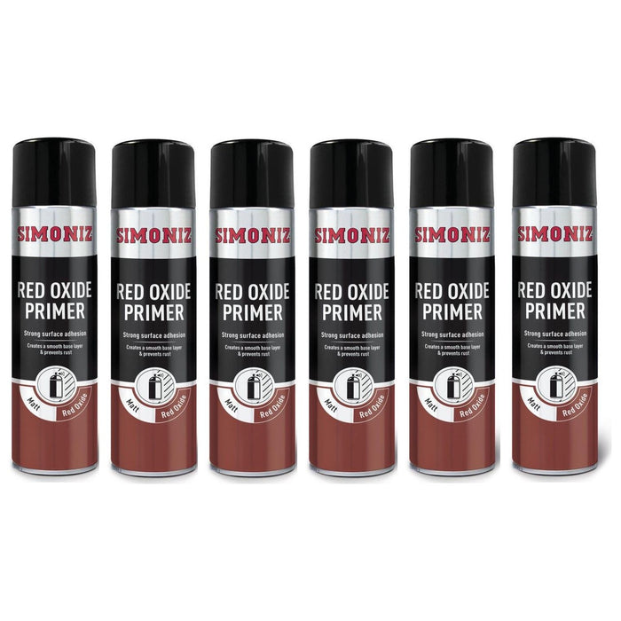 6x Simoniz Red Oxide Primer Acrylic Aerosol Auto Car Spray Paint 500ml SIMP13D