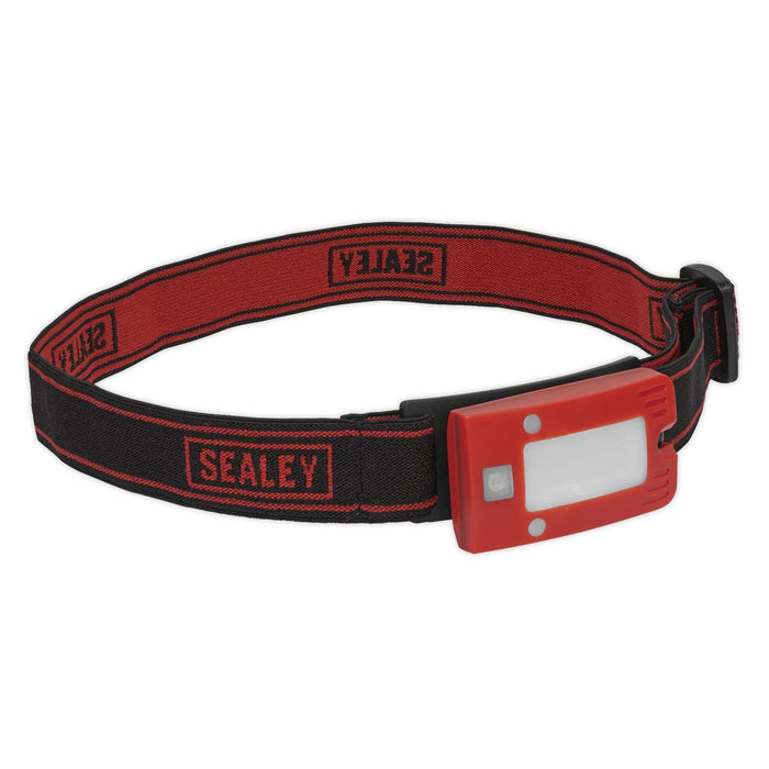 2W COB LED Rechargeable Head Torch Auto Sensor Cycling Front Rear Light Red Sealey  - Dynamic Drive