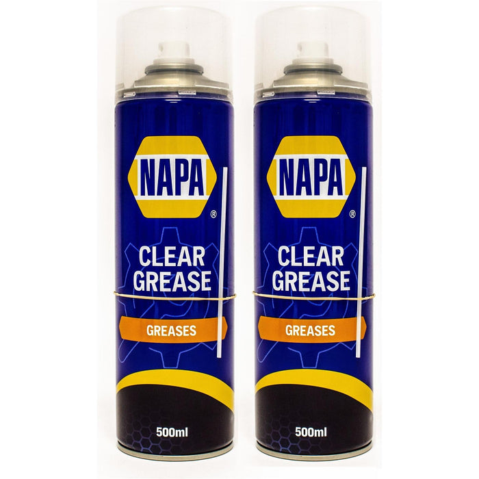 2x NAPA Clear Spray Grease 500ml Water Resistant Aerosol Lubricant PTFE Chain Napa  - Dynamic Drive