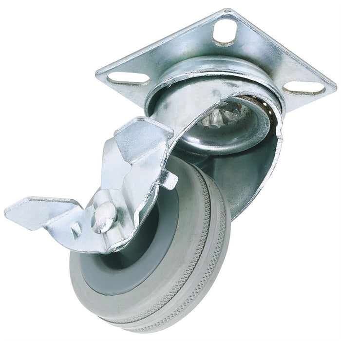 Draper Swivel Plate Fixing Rubber Castor with Brake, 50mm Diameter, S.W.L. 50kg