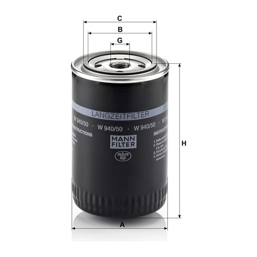 Genuine Mann Oil Filter for Audi A4 VW Passat 1.9 TDi W940/50 Mann & Hummel  - Dynamic Drive