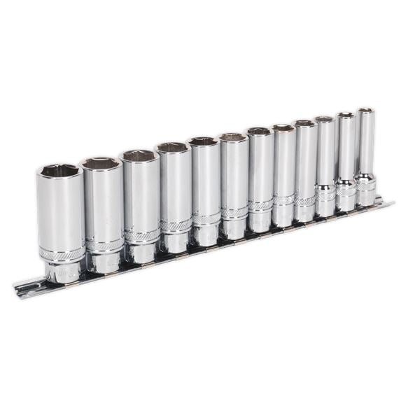 Sealey 12pc 3/8" Drive Deep Lock On Socket Set 8-19mm Works on 85% Rounded Nuts Sealey  - Dynamic Drive