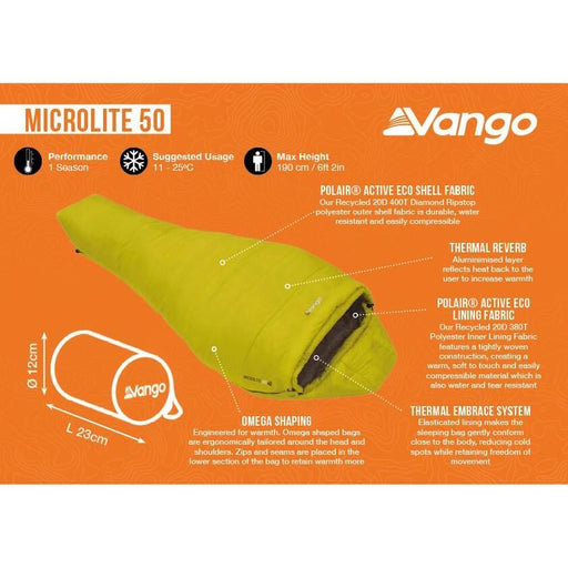 Vango Microlite 50 50 Blazing Yellow Sleeping Bag Vango  - Dynamic Drive