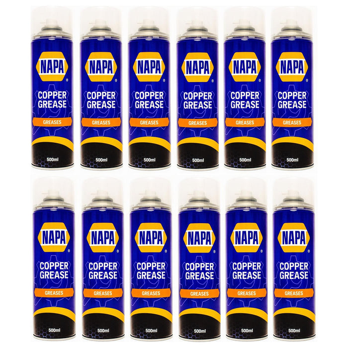 12x NAPA Copper Grease Spray Multi Purpose Anti Seize Compound Aerosol 500ml