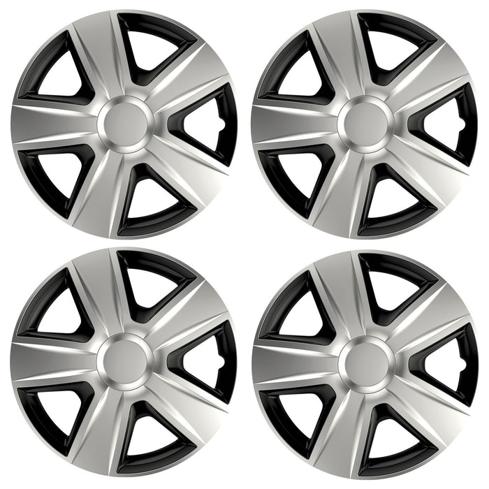 4x Wheel Trims Hub Caps 15" Covers in Silver and Black Alloy Look UKB4C  - Dynamic Drive